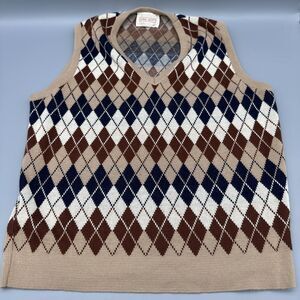 Vtg Lord Jeff Argyle Golf Vest Men’s L USA Preppy Grandpacore Orlon Acrylic 80s